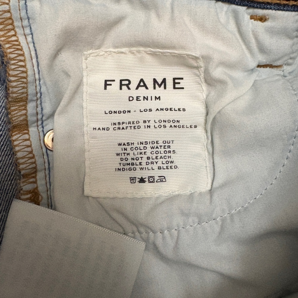Frame Le High Flare High Rise Raw Released Fray Hem Med Blue Denim Jeans Size 28 - Picture 11 of 14